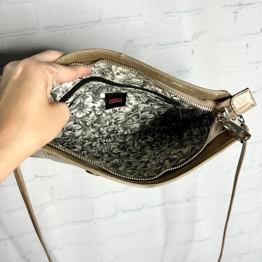 HOBO International Taupe Shiny Crackle Leather Clutch Shoulder Bag Every Day Bag
